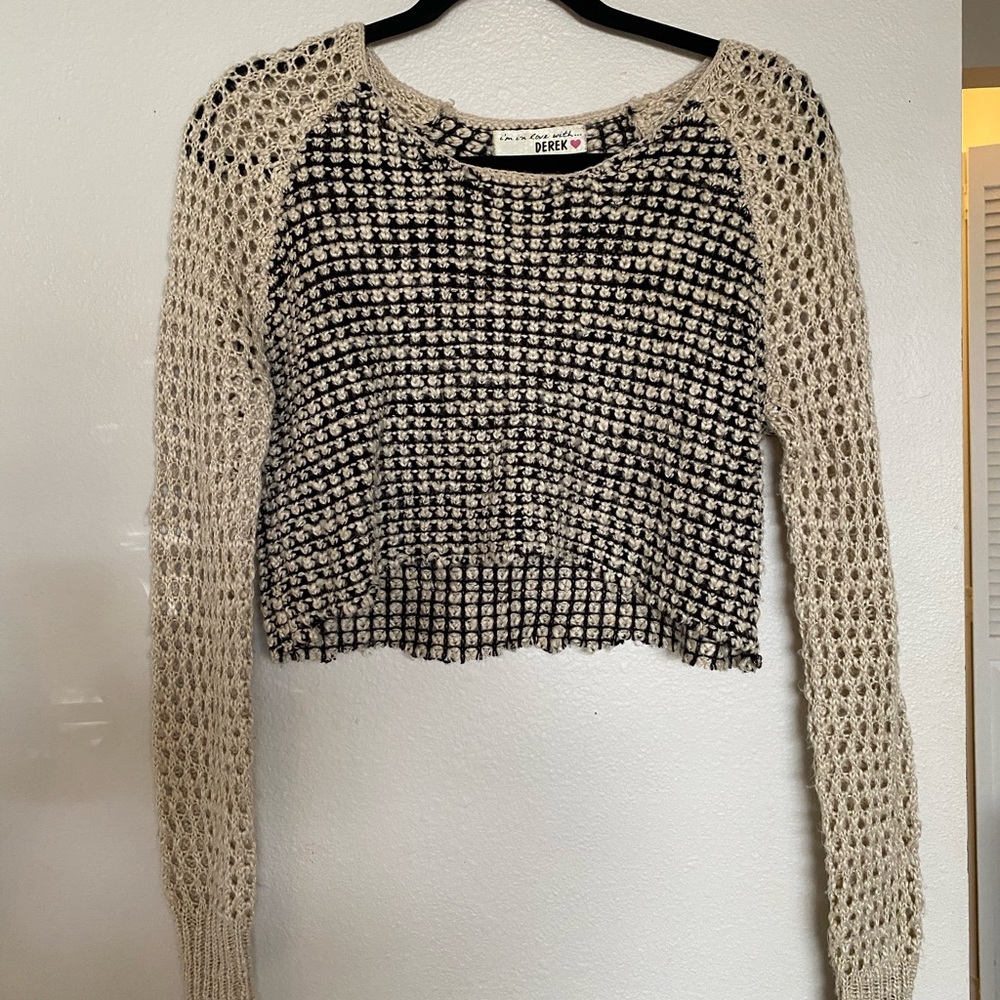 Derek Heart Black and Cream Open-Knit Sweater